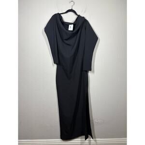 Ninobrand Size 4 Cowl Neck Side Slit Maxi Sheath Dress Black Long Sleeves